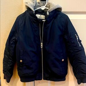 H&M 5-6 Dark Blue Puffer Bomber Jacket with Gray Hood